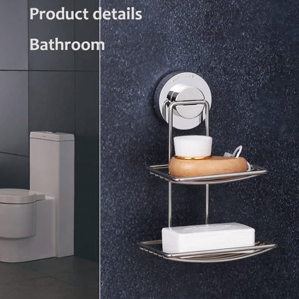 Soap Holder - Double-Layer Soap Rack - Stainless Steel - High Load Capacity - Powerful Suction Cup - Soap Dish - Hanging Soap Rack - Shower / Bathroom Rack - No Drilling Required - Handy & Practical - Silver - Easy to Install.