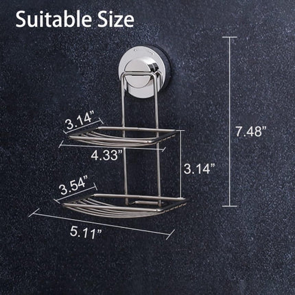 Soap Holder - Double-Layer Soap Rack - Stainless Steel - High Load Capacity - Powerful Suction Cup - Soap Dish - Hanging Soap Rack - Shower / Bathroom Rack - No Drilling Required - Handy & Practical - Silver - Easy to Install.