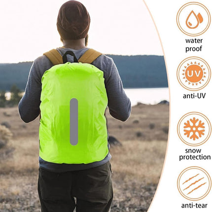 2-Piece Waterproof Backpack Cover - Reflective Rain Cover Backpack - 30 to 45 Liters - Waterproof Backpack Rain Cover - Reflective Backpack Covers in Polyester - Black & Green - Size M - Waterproof Backpack Cover for Outdoor Hiking Driving Climbing.