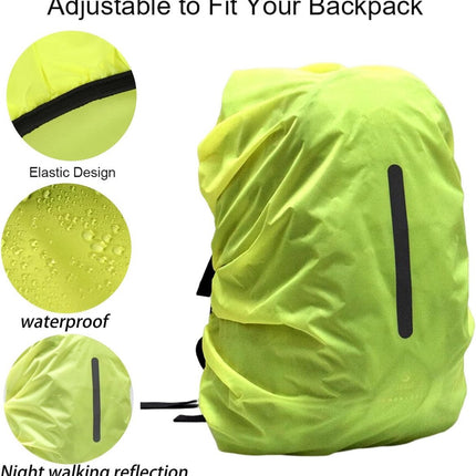 2-Piece Waterproof Backpack Cover - Reflective Rain Cover Backpack - 30 to 45 Liters - Waterproof Backpack Rain Cover - Reflective Backpack Covers in Polyester - Black & Green - Size M - Waterproof Backpack Cover for Outdoor Hiking Driving Climbing.