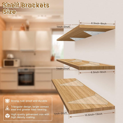 Shelf Brackets - 4 Pieces - Triangular Shelf Bracket - Wall Bracket - Wall Brackets - 80*100mm - Steel - Invisible - Triangular - Incl. Mounting Material - Floating Shelf Holder Wall Bracket - Metal Shelf Brackets - White - For Living Room, Bedroom, Garag.