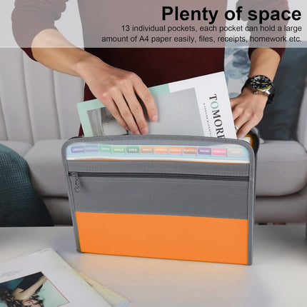 Project Folder - A4 - Foldable File Folder with Tabs - 13 Compartments - Storage Folder/Sorting Folder - Compartment Folder - Durable Plastic Document Folder - Writing Folder with Zipper - Conference Folder - Work Folder - Document Folder - Orange - Porta.