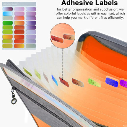 Project Folder - A4 - Foldable File Folder with Tabs - 13 Compartments - Storage Folder/Sorting Folder - Compartment Folder - Durable Plastic Document Folder - Writing Folder with Zipper - Conference Folder - Work Folder - Document Folder - Orange - Porta.
