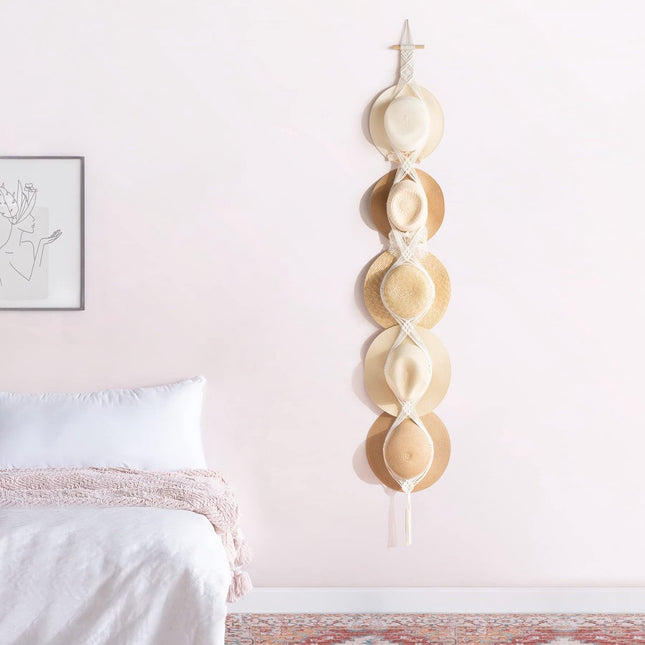 Hat Rack - Cap Rack - Adjustable Coat Rack - Hat Rack - Hat Hanger - Cap Rack Storage System - Macrame Wall Hat Rack - Handwoven Decorative Wide Brim Cap Holder - 2 Pieces.
