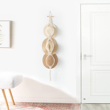 Hat Rack - Cap Rack - Adjustable Coat Rack - Hat Rack - Hat Hanger - Cap Rack Storage System - Macrame Wall Hat Rack - Handwoven Decorative Wide Brim Cap Holder - 2 Pieces.