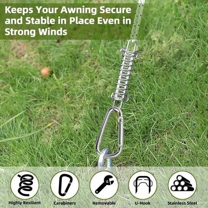 4x Tent Tension Spring - Camping Tent - Tension Spring - Sun Sail - Awning Tension Springs - High-Strength Spring Buckle - Mounting Accessories for Camping Tents - Double Hook Tension Spring - Spring for Tents, Awnings, Boats, Caravans - Sturdy & Durable.