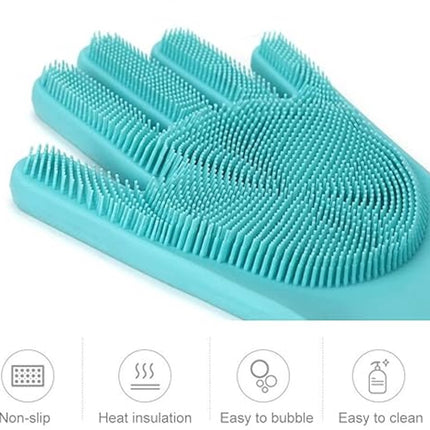 Dishwashing gloves with brush - Silicone dishwashing gloves - Silicone cleaning gloves - Magic dishwashing gloves - Reusable - Cleaning sponge gloves - Dishwashing gloves - for washing dishes - bathroom, kitchen and pet care.