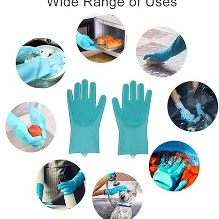 Dishwashing gloves with brush - Silicone dishwashing gloves - Silicone cleaning gloves - Magic dishwashing gloves - Reusable - Cleaning sponge gloves - Dishwashing gloves - for washing dishes - bathroom, kitchen and pet care.
