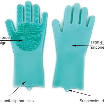 Dishwashing gloves with brush - Silicone dishwashing gloves - Silicone cleaning gloves - Magic dishwashing gloves - Reusable - Cleaning sponge gloves - Dishwashing gloves - for washing dishes - bathroom, kitchen and pet care.