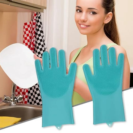 Dishwashing gloves with brush - Silicone dishwashing gloves - Silicone cleaning gloves - Magic dishwashing gloves - Reusable - Cleaning sponge gloves - Dishwashing gloves - for washing dishes - bathroom, kitchen and pet care.
