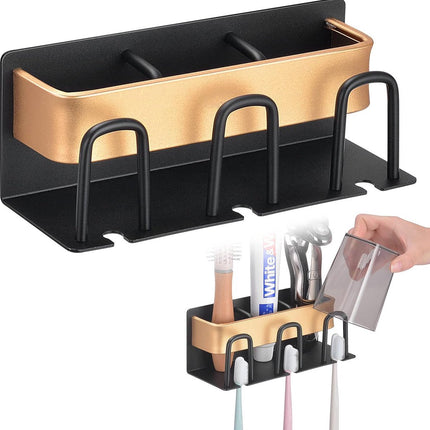 Toothbrush Holder - Toothbrush Case - 3 Sorting Compartments - Electric Toothbrush Case - Razor Holder - Wall Mounted - Stainless Steel - Toothbrush Organizer - Self-Adhesive - Bathroom Accessories - No Drilling Required - Keep Tidy.