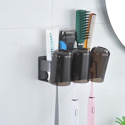 Toothbrush Holder - Toothbrush Case - 3 Sorting Compartments - Electric Toothbrush Case - Razor Holder - Wall Mounted - Stainless Steel - Toothbrush Organizer - Self-Adhesive - Bathroom Accessories - No Drilling Required - Keep Tidy.
