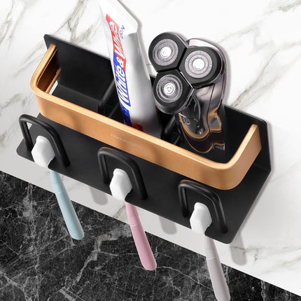Toothbrush Holder - Toothbrush Case - 3 Sorting Compartments - Electric Toothbrush Case - Razor Holder - Wall Mounted - Stainless Steel - Toothbrush Organizer - Self-Adhesive - Bathroom Accessories - No Drilling Required - Keep Tidy.