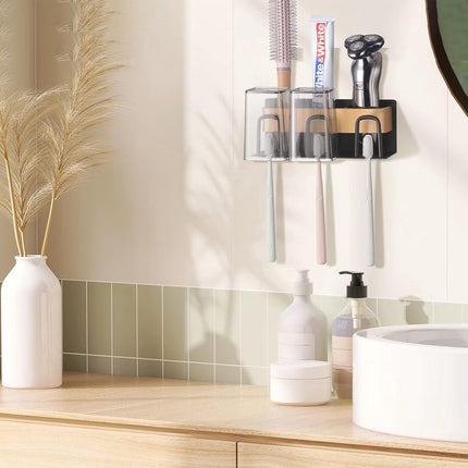 Toothbrush Holder - Toothbrush Case - 3 Sorting Compartments - Electric Toothbrush Case - Razor Holder - Wall Mounted - Stainless Steel - Toothbrush Organizer - Self-Adhesive - Bathroom Accessories - No Drilling Required - Keep Tidy.