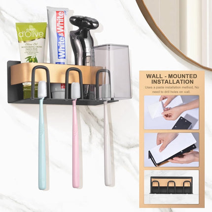 Toothbrush Holder - Toothbrush Case - 3 Sorting Compartments - Electric Toothbrush Case - Razor Holder - Wall Mounted - Stainless Steel - Toothbrush Organizer - Self-Adhesive - Bathroom Accessories - No Drilling Required - Keep Tidy.