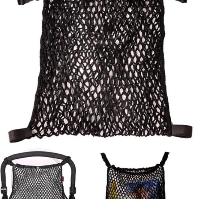 Stroller Net - Stroller/Buggy Net - Buggy Stroller Organizer - Universal - Buggy Bag Organizer - Hanging Mesh Storage Bag - Stretch Material - 35x30 Cm - Black - 1 Piece.