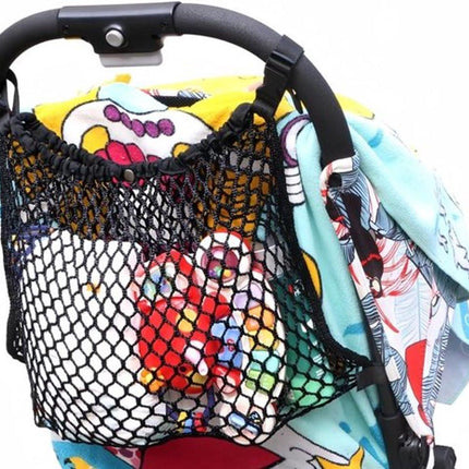 Stroller Net - Stroller/Buggy Net - Buggy Stroller Organizer - Universal - Buggy Bag Organizer - Hanging Mesh Storage Bag - Stretch Material - 35x30 Cm - Black - 1 Piece.