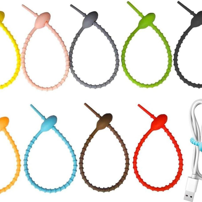 Cable Ties - 9 Pieces - Tie Wraps - Cable Organizer - Cable Management - Cable Organizer - Ties - Reusable - 12x210mm - Colorful - Silicone - For Food Bags, Cables - For Indoor and Outdoor Use.