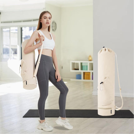 Yoga Mat Bag - Yoga Bag with Drawstring and Storage Compartment - Yoga Bag - Fitness Bag - Sports Bag - Pilates Bag - Waterproof - Universal - Gymnastics Mat Bag - Shoulder Bag - Multifunctional Storage Bag - Equipped with Carrying Strap - White.