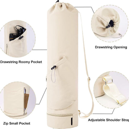Yoga Mat Bag - Yoga Bag with Drawstring and Storage Compartment - Yoga Bag - Fitness Bag - Sports Bag - Pilates Bag - Waterproof - Universal - Gymnastics Mat Bag - Shoulder Bag - Multifunctional Storage Bag - Equipped with Carrying Strap - White.