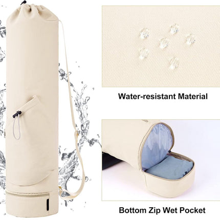 Yoga Mat Bag - Yoga Bag with Drawstring and Storage Compartment - Yoga Bag - Fitness Bag - Sports Bag - Pilates Bag - Waterproof - Universal - Gymnastics Mat Bag - Shoulder Bag - Multifunctional Storage Bag - Equipped with Carrying Strap - White.