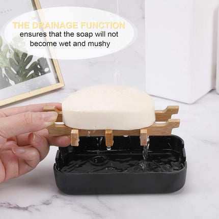 Soap Dish - 2 Pieces - Soap Holder With Drain - Bamboo Tray Soap Holder - Removable Drawer - Small Soap Dish - Soap Box - Hand Soap - Shower - Bathroom - Bathroom Accessories - Keep Soap Dry And Hygienic - Black.