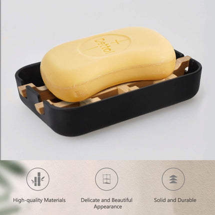 Soap Dish - 2 Pieces - Soap Holder With Drain - Bamboo Tray Soap Holder - Removable Drawer - Small Soap Dish - Soap Box - Hand Soap - Shower - Bathroom - Bathroom Accessories - Keep Soap Dry And Hygienic - Black.
