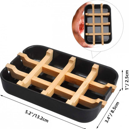 Soap Dish - 2 Pieces - Soap Holder With Drain - Bamboo Tray Soap Holder - Removable Drawer - Small Soap Dish - Soap Box - Hand Soap - Shower - Bathroom - Bathroom Accessories - Keep Soap Dry And Hygienic - Black.