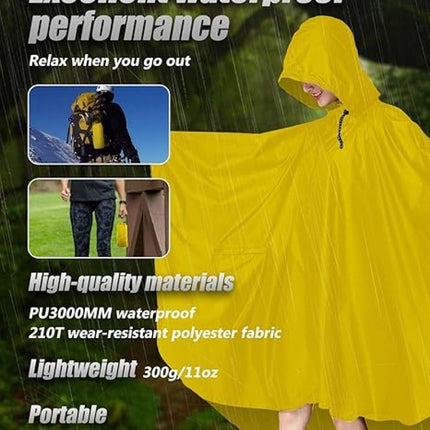 Poncho - Raincoat - Waterproof - Quick-drying - Breathable - Portable - Tear-resistant - Foldable - Lightweight - Reusable - Women's & Men's Cycling Rain Poncho - Bicycle Poncho - Yellow - With Pocket - Hood and Snap - Multifunctional 3 in 1 Poncho.