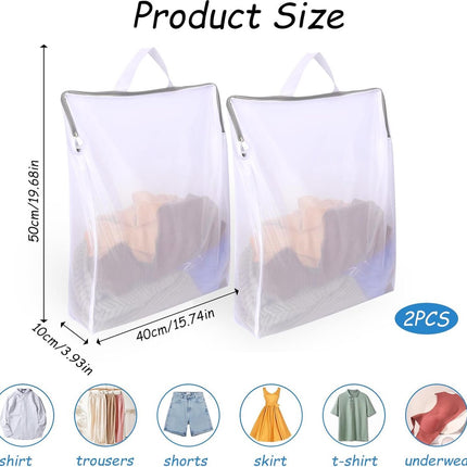 Laundry Bags 2 Pieces - Laundry Bags - Laundry Nets - Laundry Bags with Zippers - Protect Your Laundry and Washing Machine - 50x40x10 Cm - Large Laundry Net - Mesh Laundry Bags with Zippers - Reusable Laundry Bag with Handle - For Home, Dormitory, Hotel,.