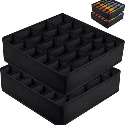 Underwear Storage Boxes - 2 Pieces - 24 Compartments - Drawer Organizer - Bra Organizer - Sock Organizer - Collapsible Storage Box - Underwear Divider - For Wardrobe - Foldable - For Underwear, Bras, Socks, Lingerie, Scarves - In Closet or Drawer.