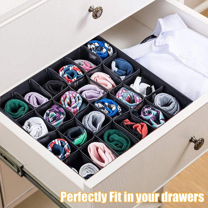 Underwear Storage Boxes - 2 Pieces - 24 Compartments - Drawer Organizer - Bra Organizer - Sock Organizer - Collapsible Storage Box - Underwear Divider - For Wardrobe - Foldable - For Underwear, Bras, Socks, Lingerie, Scarves - In Closet or Drawer.