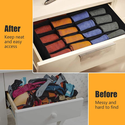 Underwear Storage Boxes - 2 Pieces - 24 Compartments - Drawer Organizer - Bra Organizer - Sock Organizer - Collapsible Storage Box - Underwear Divider - For Wardrobe - Foldable - For Underwear, Bras, Socks, Lingerie, Scarves - In Closet or Drawer.
