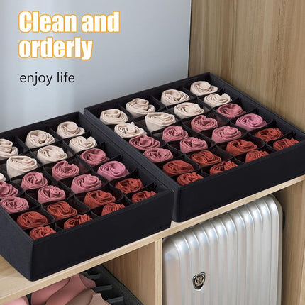 Underwear Storage Boxes - 2 Pieces - 24 Compartments - Drawer Organizer - Bra Organizer - Sock Organizer - Collapsible Storage Box - Underwear Divider - For Wardrobe - Foldable - For Underwear, Bras, Socks, Lingerie, Scarves - In Closet or Drawer.