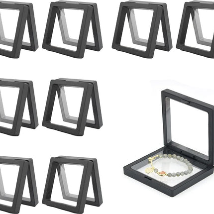 Jewelry Box - 8 Pieces - Jewel Box - Jewelry Boxes - Jewelry Holder - Small Jewelry Case - Travel Size - Transparent PE Floating Display Case - Jewelry Storage Box - 9x9cm - For Rings/Necklaces/Bracelets/Earrings/Coins/Jewelry/Watches - Black.