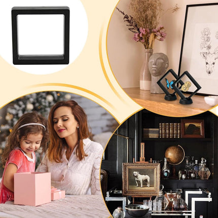 Jewelry Box - 8 Pieces - Jewel Box - Jewelry Boxes - Jewelry Holder - Small Jewelry Case - Travel Size - Transparent PE Floating Display Case - Jewelry Storage Box - 9x9cm - For Rings/Necklaces/Bracelets/Earrings/Coins/Jewelry/Watches - Black.