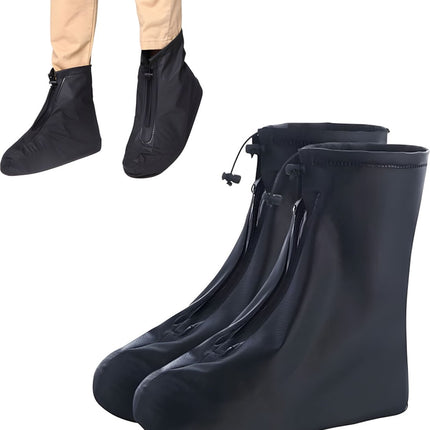 Waterproof Shoe Covers - Rain Shoe Covers - With Zipper and Drawstring - Waterproof Shoe Protectors - Motorcycle Scooter Bicycle Shoe Cover - Shoe Rain Cover - Shoe Cover - Shoe Covers - Anti-Slip - Size 37-38 - Black