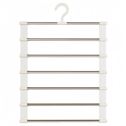 6-in-1 Trouser Hanger - Clothes Hanger - Space-Saving - Hang Up to 6 Trousers - Multiple Trousers - For Women and Men - For Trousers, Scarves, Jeans, Clothing, Towels, Skirts - 50.5x35.5 Cm - White - 1 Piece.