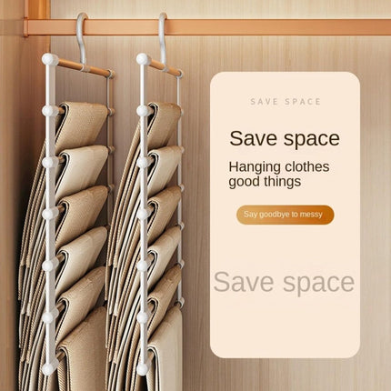 6-in-1 Trouser Hanger - Clothes Hanger - Space-Saving - Hang Up to 6 Trousers - Multiple Trousers - For Women and Men - For Trousers, Scarves, Jeans, Clothing, Towels, Skirts - 50.5x35.5 Cm - White - 1 Piece.