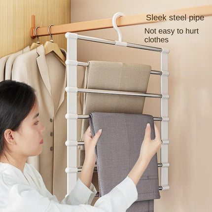 6-in-1 Trouser Hanger - Clothes Hanger - Space-Saving - Hang Up to 6 Trousers - Multiple Trousers - For Women and Men - For Trousers, Scarves, Jeans, Clothing, Towels, Skirts - 50.5x35.5 Cm - White - 1 Piece.