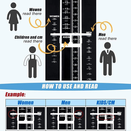Shoe Size Meter - Foot Measuring Tool - Measuring Feet - Universal Measuring System - Child Shoe Size Meter - Shoe Measuring Tool - Measurement - Children and Adults - Find the Perfect Fit - Measurement Chart - Up to 31 cm - Shoe Size 19 - 48 - Black.