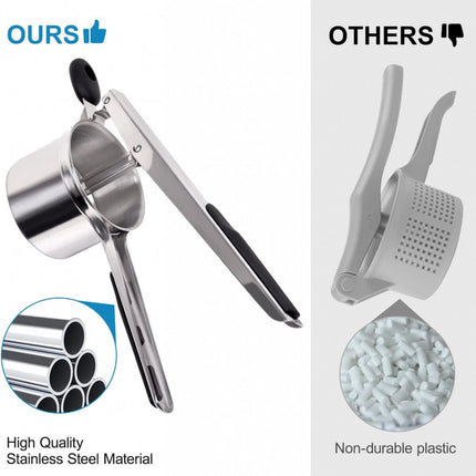 Stainless Steel Potato Press - Potato Squeezer - Potato Masher - Includes 3 Different Texture Discs - Can Be Hanged - Making Potato Puree - Puree - Dishwasher Safe - Gift.