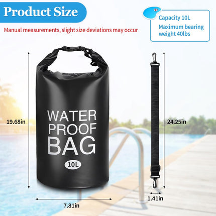 Drybag - 10 L - Professional Waterproof Bag - Storage Bag - Outdoor Bag - Outdoor Bag - Beach Bag - Waterproof Dry Bag with Shoulder Strap - Waterproof - High Quality - Black - Very suitable for Outdoor / Vacation / Travel / Swimming / Camping.