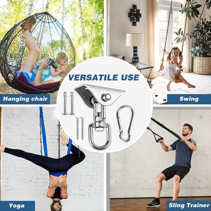 Professional Ceiling Hook with 500kg Load Capacity - 360° Rotatable - With Carabiner - Punching Bag Suspension System - Suspension Hook - Ceiling Bracket - Swing Hook - Hanging Punching Bag, Swing, Rocking Chair, and Hanging Chair.