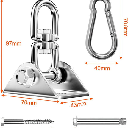 Professional Ceiling Hook with 500kg Load Capacity - 360° Rotatable - With Carabiner - Punching Bag Suspension System - Suspension Hook - Ceiling Bracket - Swing Hook - Hanging Punching Bag, Swing, Rocking Chair, and Hanging Chair.