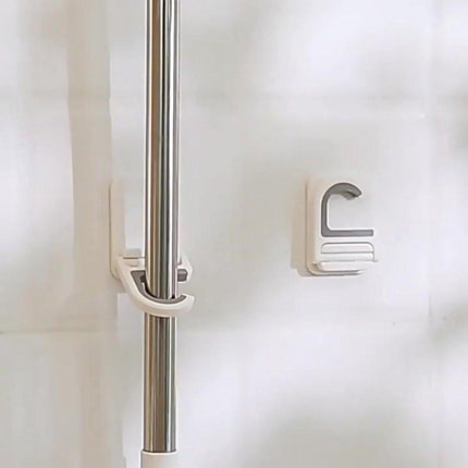 Broom Hanging System - 4 Pieces - Broom Holder - Broom Holder System - Mop Holder - No Drilling Required - Self-Adhesive Mop Holder - Tool Holder - Wall Mounting - Bathroom Accessories - Kitchen Storage Rack - Garden Tools - For Mop and Broom - White.