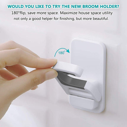Broom Hanging System - 4 Pieces - Broom Holder - Broom Holder System - Mop Holder - No Drilling Required - Self-Adhesive Mop Holder - Tool Holder - Wall Mounting - Bathroom Accessories - Kitchen Storage Rack - Garden Tools - For Mop and Broom - White.