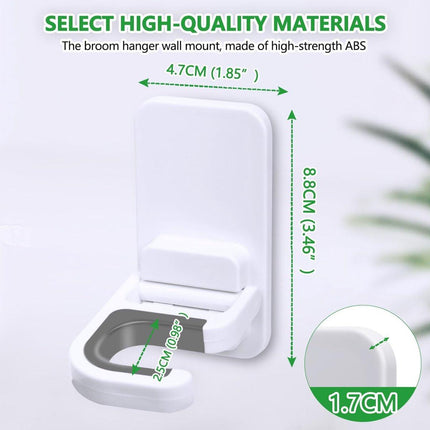 Broom Hanging System - 4 Pieces - Broom Holder - Broom Holder System - Mop Holder - No Drilling Required - Self-Adhesive Mop Holder - Tool Holder - Wall Mounting - Bathroom Accessories - Kitchen Storage Rack - Garden Tools - For Mop and Broom - White.