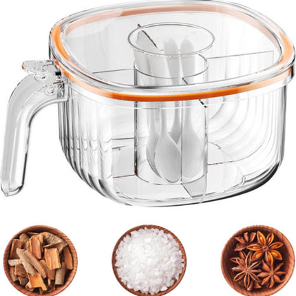 Spice Jars - Divided Spice Jar - Divided Spice Container - 4 Grids Transparent Spice Container - For Kitchen Cabinet Pantry Refrigerator - With 4 Spice Spoons.