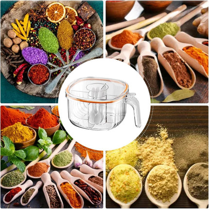 Spice Jars - Divided Spice Jar - Divided Spice Container - 4 Grids Transparent Spice Container - For Kitchen Cabinet Pantry Refrigerator - With 4 Spice Spoons.